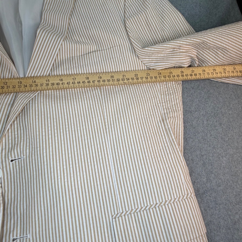 Royal Diamond Mens 3 Piece Seersucker Suit Tan White Stripe 52R Blazer Vest Pant - Picture 6 of 13
